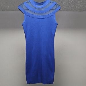 Blue Cowl Neck Sheath Mini Dress (Size S)